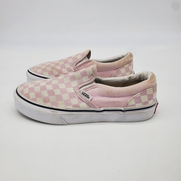 Vans Shoes Youth 3 Girl Classic Off The Wall Slip On White Pink Checkerboard - Picture 6 of 10